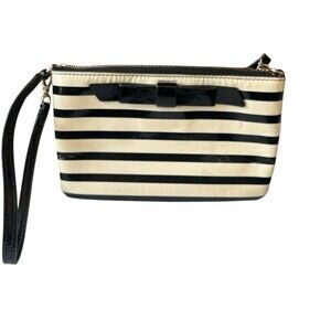 Kate Spade Lolly Chelsea Park Patent Leather Stripe Black Cream Wristlet READ